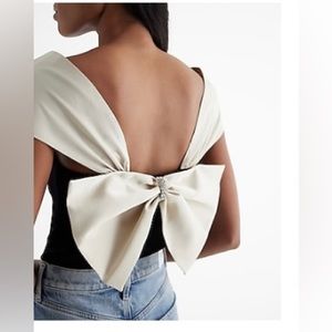 Velvet Square Neck Satin Rhinestone Bow Bodysuit